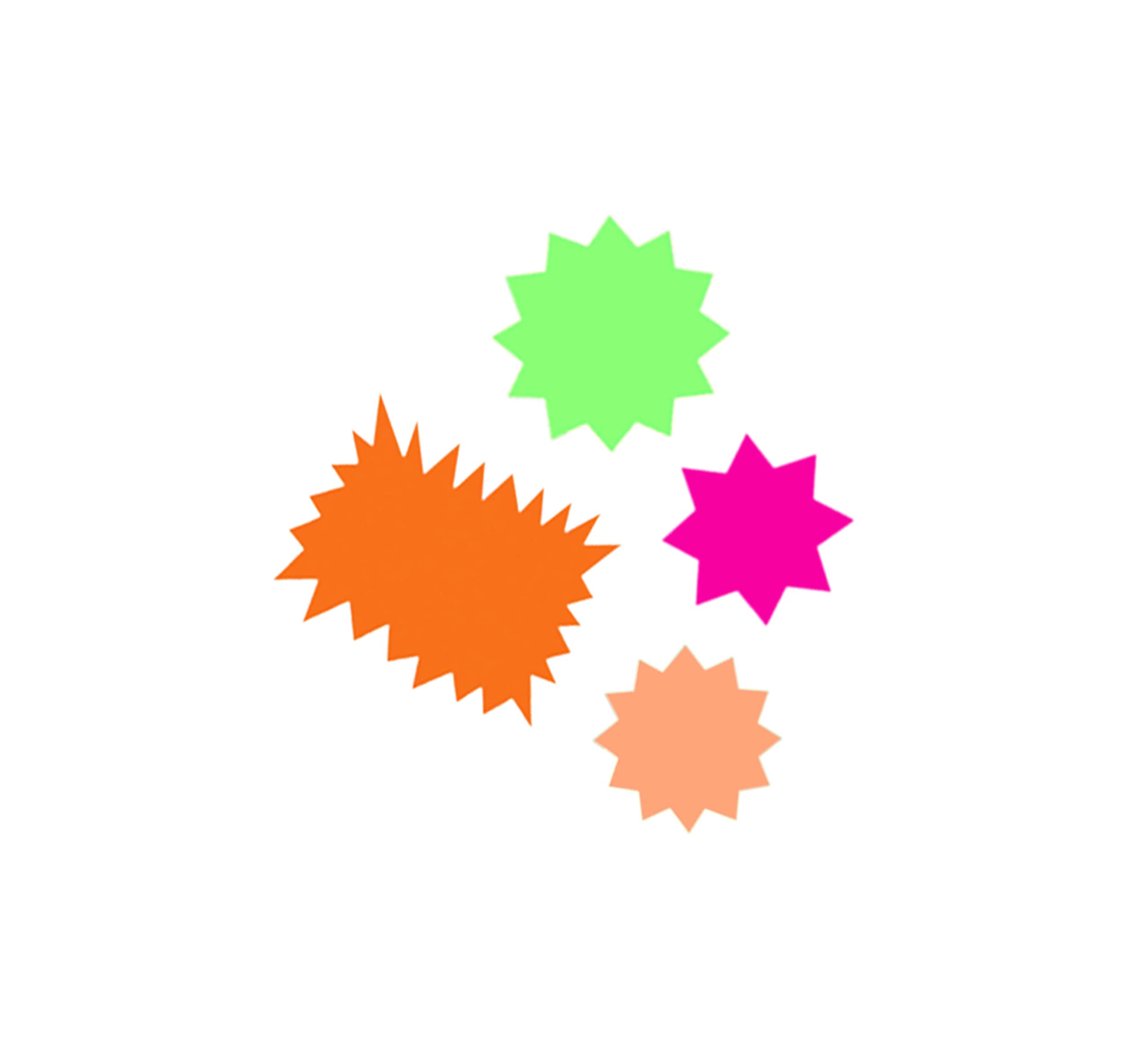 Vsorce4u 50pcs x Assorted Size Neon Stars Flashes Cards Star Shaped Price Tags Labels Name Tags Fluorescent Flashes Card for Home School, Office