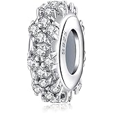 FAEFASH Sparkling Spacer Charm Rubber Stopper Spacer Bead 925 Sterling Silver Clip Charm fit Pandora Style Charm Bracelets (Sparkling Flower Spacer)