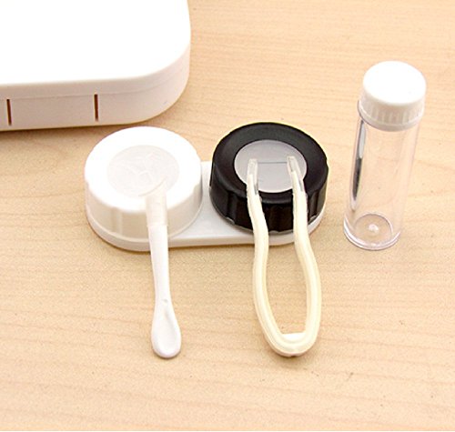 Contact Lens Cases Kits, Portable Travel Used Contact Lenses Kit, Mirror, Tweezers, Storage Flask, Double Cassette, Wear Stick, 2 Sets (Black & White)
