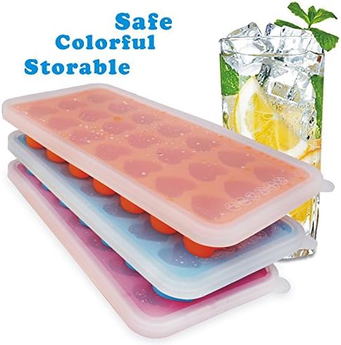 Chocolate Molds Tray, Heart Shaped Silicone Ice Cube Trays with Lids for Chocolate Candies Cakes Cookies DIY Molds (Blue)