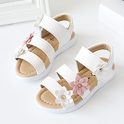 Summer Kids Children Sandals Fashion Big Flower Girls Non-Slip Flat Princess Shoes First Walker Shoes by Dainzuy White