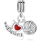 LaBenie Dangle I Love Volleyball and Clear Crystal Volleyball Charm Bead