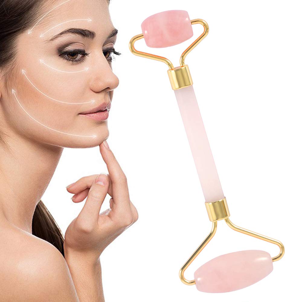 Jade Face Roller Rose Quartz Massager Tool Anti-Aging Facial Skin Wrinkgless Slimming Stone Roller Tools for Face-Lift Used with Oil Serum and Mask (A)