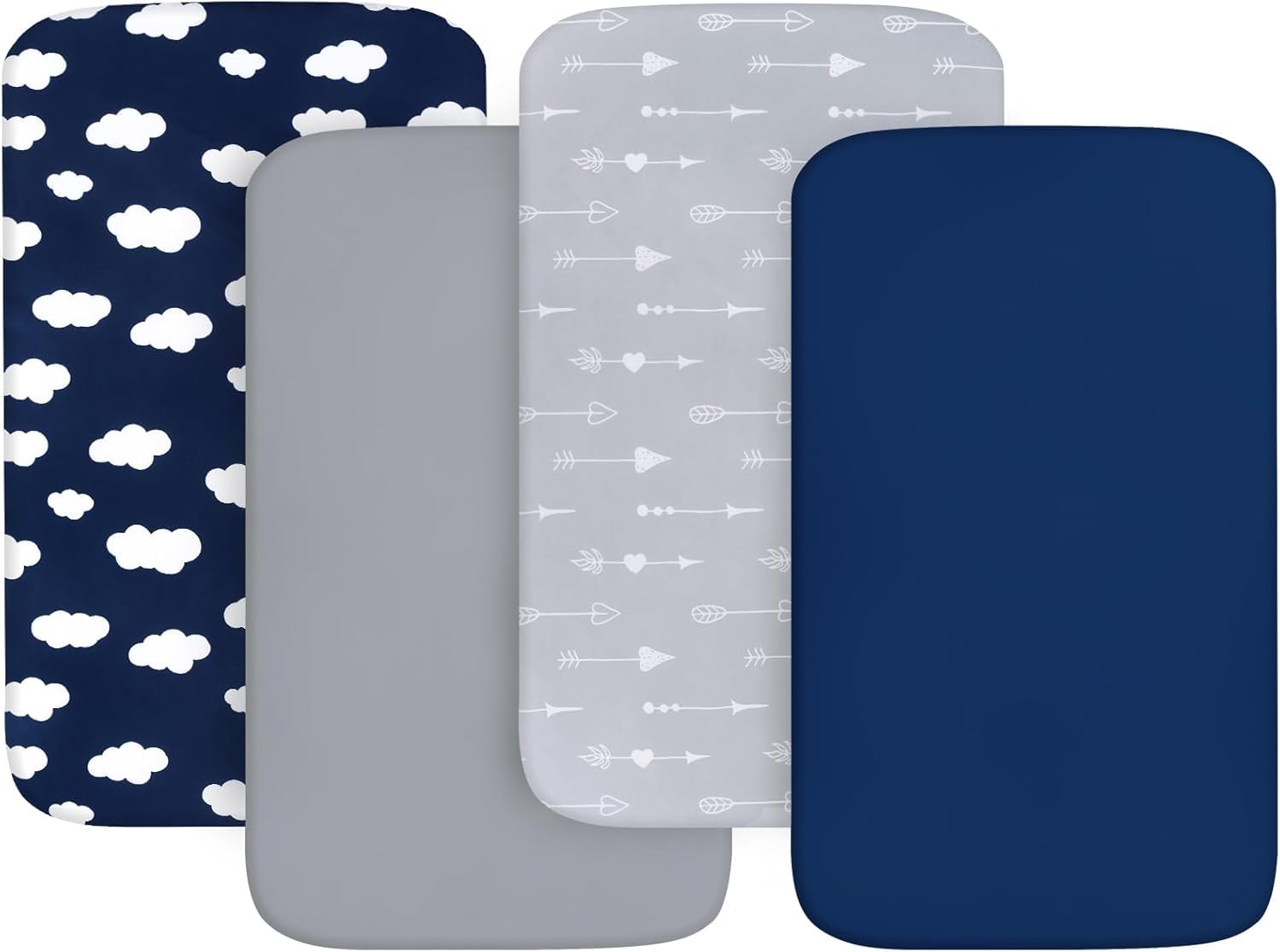 4 Pack Fitted Travel Cot Sheets 95x65cm - Ultra Soft Breathable Baby Crib Mattress Cover | Navy Cloud