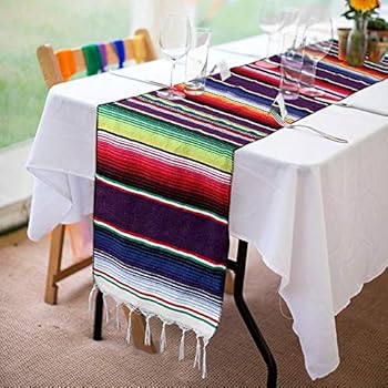 Xplanet Mexican Table Runner Mexican Party Wedding Decorations Fringe Cotton Serape Blanket Table Runner 14 X 84 Inch