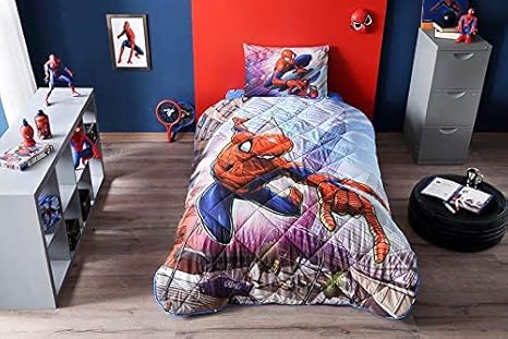 Amazon Com Paradise Ranforce 100 Cotton Kids Bedding Spiderman Themed Comforter Set With Flat Sheet Boys Bedroom Set Twin Xl Twin Size Home Kitchen