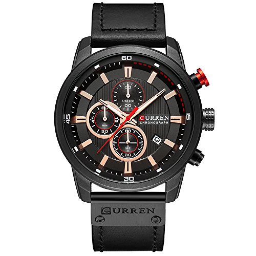 Men Chronograoh Sport Watches Fashion Business Dress Leather Quartz Wristwatch with Calendar 8291