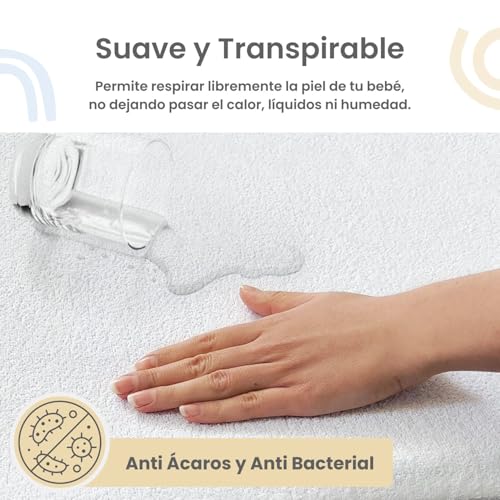 Nap Baby Protector de Cuna Cubre Colchón Impermeable para Colchón Cuna de 70x130 cm o bebé, 100% Absorbente, Cubierta Protectora Infantil, hipoalergénico