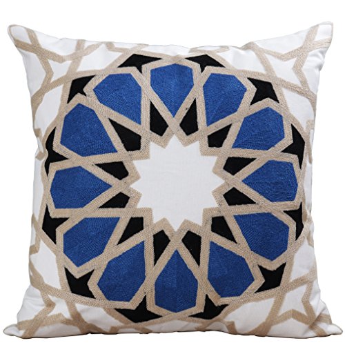 BridgesoGeometry Accent Cushion Cover Embroidered Decorative Cotton Linen Blend Throw Pillow Case for Sofa, Pack of 1 pc, 18 x 18 inch(45 x 45cm), Geometric