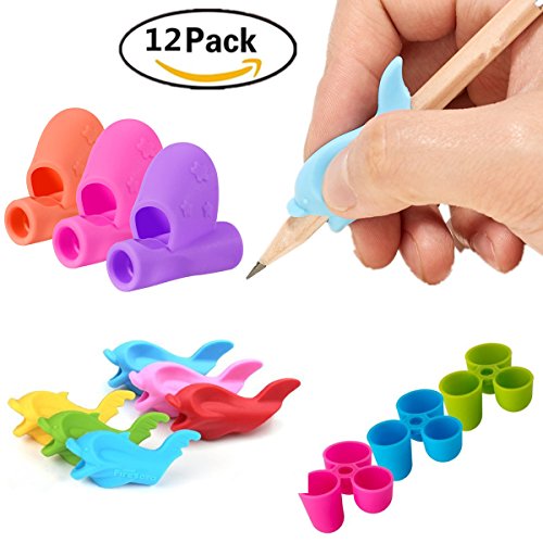 QICI 12 Pieces Children Grips Pen Posture Correction Tool,Holder Pen Writing Aid Grip Posture Correction Tool for Pencils