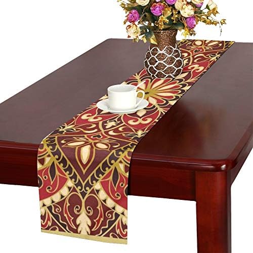Ornate Floral Elements Oriental Table Runner, Kitchen Dining Table Runner 16 X 72 Inch for Dinner Parties, Events, Decor