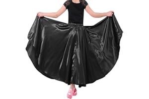 BACKGARDEN Girls Stretched Shiny Satin Flowy Long Skirt for Belly Dance Flamenco
