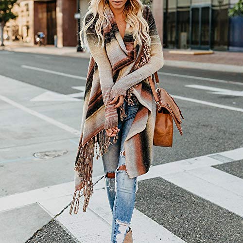 image for XOWRTE Women Blouse Tassel Patchwork Gradient Fringe Cardigan Tops Swe