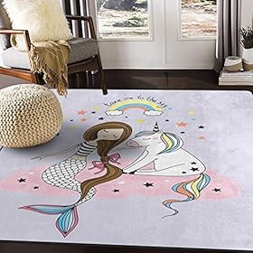 ALAZA Cartoon Rainbow Cloud Mermaid Unicorn Star Area Rug Rugs for Living Room Bedroom 5'3"x4' 514UZHNYceL. SS280