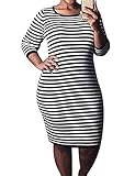 Allegrace Women Plus Size Cotton Stretch Bodycon Fitted Stripe Party Dresses Outfit