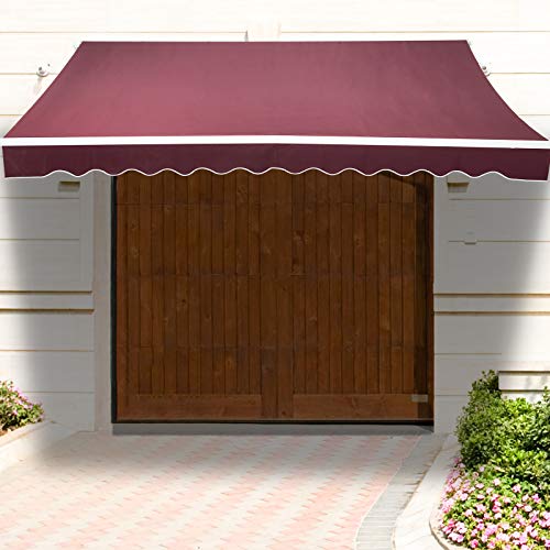 Uenjoy 10′ x 8′ Patio Awning Manual Retractable Window Door Outdoor Sunshade, Wine Red