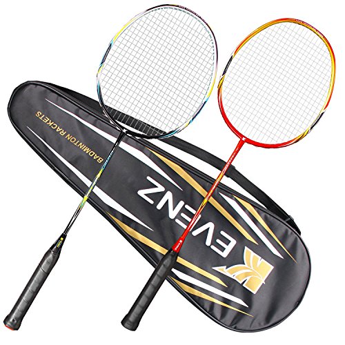 KEVENZ 2-Pack Badminton Rackets, Professional Carbon Fiber Badminton Racquets, Fabric Carrying Bag All Included - Red and Black Badminton Racket KEVENZ 2-Pack Badminton Rackets, Professional Carbon Fiber Badminton Racquets, Fabric Carrying Bag All Included - Red and Black Badminton Racket