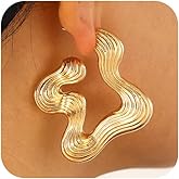 Statement Silver Exaggerated Texture Wavy Stud Earring Vintage Chunky Gold Irregular Geometric Earrings for Women Prom Party Valentine's Day Jewelry Gift
