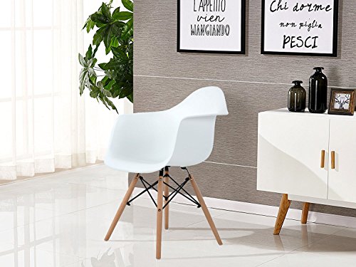 Aingoo Eiffel Kitchen Chair Molded Dining Armchair Mid Century Plastic Side Chair Dowel Wood Eiffel Legs Dining Room Office Lightweight Easy Assembly White - Thumbnail 6