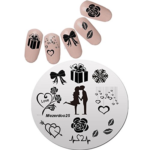 Mezerdoo Round Stainless Steel Rose Heart Nail Plates Pretty Valentine Lovers Nail Stencils