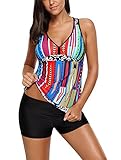 Sidefeel Women Stylish Multiple Print Racerbakc Tankini Set Swimsuit