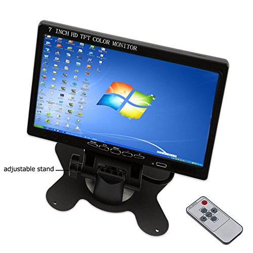 Camecho Mini PC CCTV Display Home Security Surveillance Screen 1024x600 7 inch HD LCD Car Backup Monitor Support HDMI / VGA / Video / Audio with free 5 mm AC Adapter