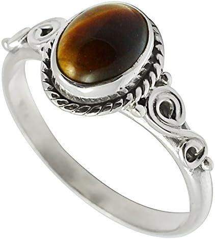 SILVERART 1.7Gm Natural Genuine Cabochon Tiger Eye Solid 925 Sterling Silver Ring Size 7.5