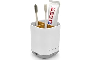 SCARTINK Toothbrush Holder with Bamboo Divider,Detachable for Easy Cleaning Bathroom Countertop Organizer,Plastic 3 Slots Electric Toothbrush and Toothpaste Holders Storage Caddy for Bathroom Vanity,Sink(Grey)