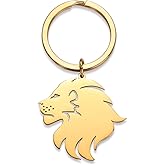 Dreamtimes Lion With King Crown Keychain for Men Stainless Steel Lion Punk Rock Keychain Bag Car Key Pendant Keychain