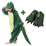 Kids Unisex Dragon Onesie Pajamas Animal Costume Sleepwear with Monster Slipper Age 2-10 Years