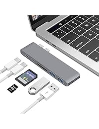 Marialove USB C Hub, 6 en 1 tipo C adaptador, compatible con MacBook Air 2018, Apple MacBook Pro 2018, 2017, 2016, 40 Gbps, 2 puertos USB 3.0, 1 puerto USB 3.1, lector de tarjetas SD Micro