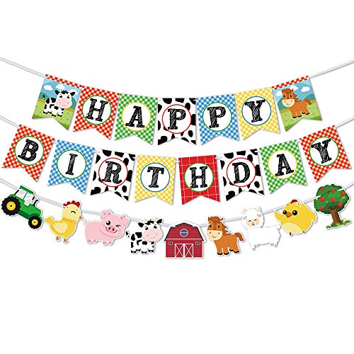 image for WERNNSAI Farm Animals Birthday Banner - Happy Birthday Banner with Tra
