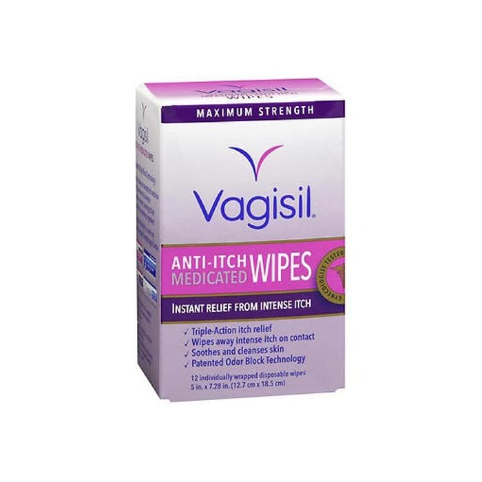 Vagisil Anti-Itch Medicated Wipes, Maximum Strength 12 ea (Pack of 3)