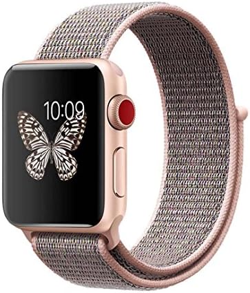 Apple Watch Band Nylon Loop,New Hook and Loop Fastener Adjustable Closure Wrist Strap Replacment Band for iwatch Apple Watch Series 1 /2 / 3 (PINK SAND, 38MM)