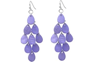 Jules D. Layered Dangling Shell Disc Beads Earring Handmade Multi Colorful Orange Red Blue Drop Chandelier Earring for Women Girls