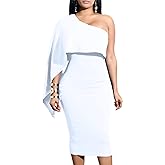 GOBLES Women's Summer Sexy One Shoulder Ruffle Bodycon Midi Cocktail Dress