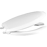 Centoco Elongated Toilet Seat, Open Front with Cover, Heavy Duty Commercial, Stainless Steel Self Sustaining Hinge, Plastic, 