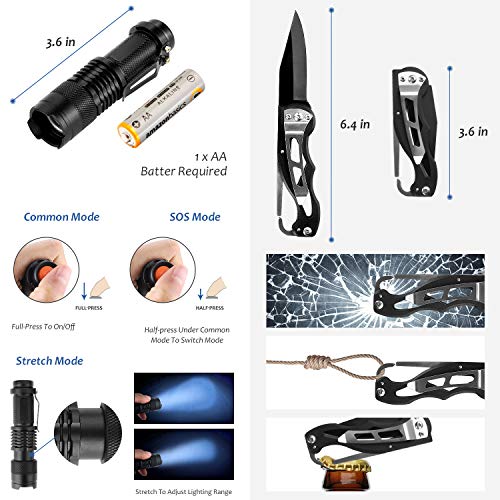 SUPOLOGY Emergency Survival Gear Kits -Outdoor Tactical Tools for Hiking/Adventures/Climbing Necessary - Multifunction Solar Camping Lantern,5 in1 Spoon Fork,Survival Bracelet, Fire Starter - Thumbnail 3