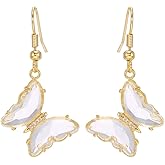 CZ Butterfly Glass Drop Dangle Earrings for Women Teen Girls 925 Sterling Silver Post Pin Cubic Zirconia Gold-Toned Cute Charms Dangling Stud Earring Dainty Christmas Halloween Theme Party Jewelry