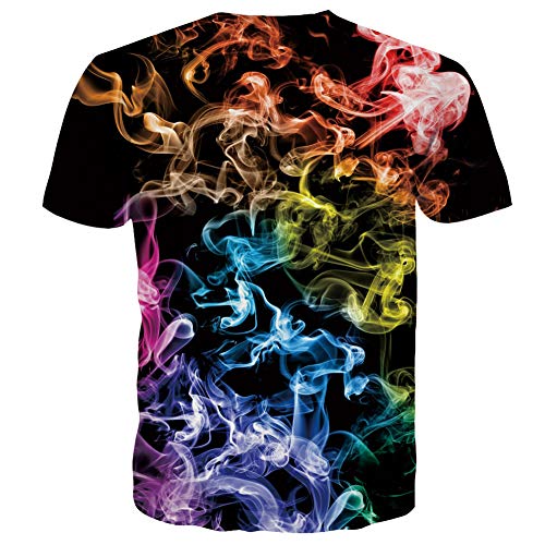RAISEVERN Summer Ployester Short Sleeve Novelty Printed Tshirts for Women Men, Colorful Smog, L