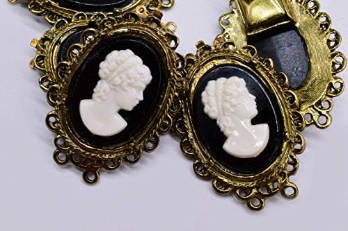 20 Vintage Cameo Woman Black Cab Filigree Setting Brooch Jewelry Findings 38 mm LH-220