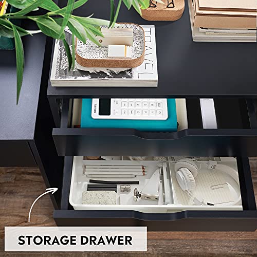 DEVAISE 5Drawer Chest, Wood Storage Dresser with Wheels, Black