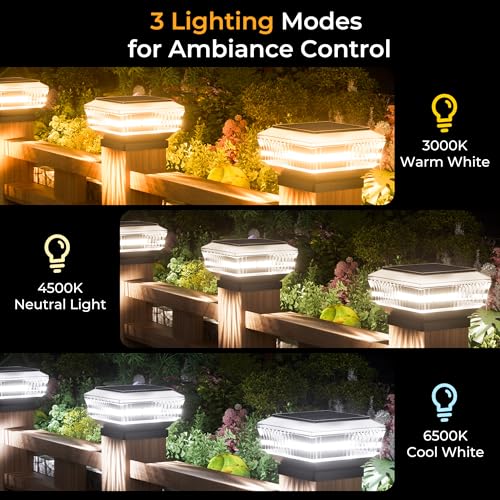 Quntis 30 LED Solar Post Caps, 4 Pieces, 3 Colours 3000-6500K, Solar Post Cap Lights IP65 Waterproof Post Cap for Fences, Pillars, Terraces