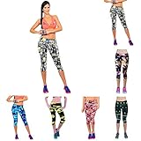 Shensee High Waist Stretch Cropped Leggings For Women Summer Fitness Yoga Sport Printed Pants