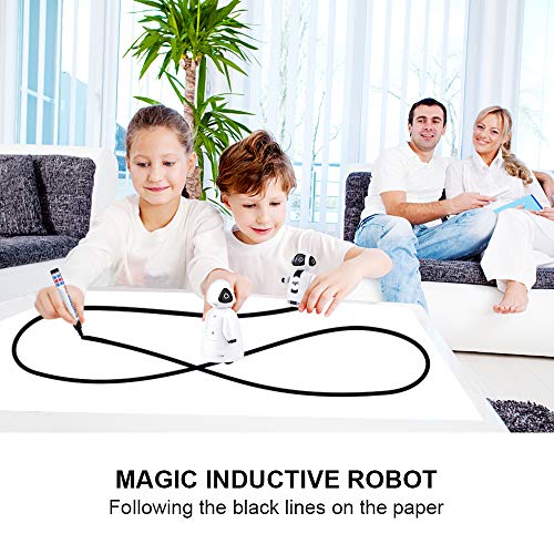 Betheaces Mini Inductive Robot Kids Magic Pen Boys Girls Birthday Gift Toddler Smart Educational Toys with Eye LED Light Intelligent Novelty Robotics Kit Batteries Included-1 Piece (White)