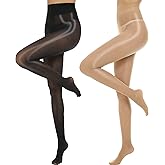 MANZI Shiny Pantyhose for Women 2 Pairs Shimmer Sheer Tights Ultra Silky