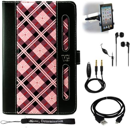 Limited Edition Pink Plaid Protective Slim and Durable For Apple iPhone 4 + USB Sync Cable + Auxiliary + Car Headrest Mount + Handsfree