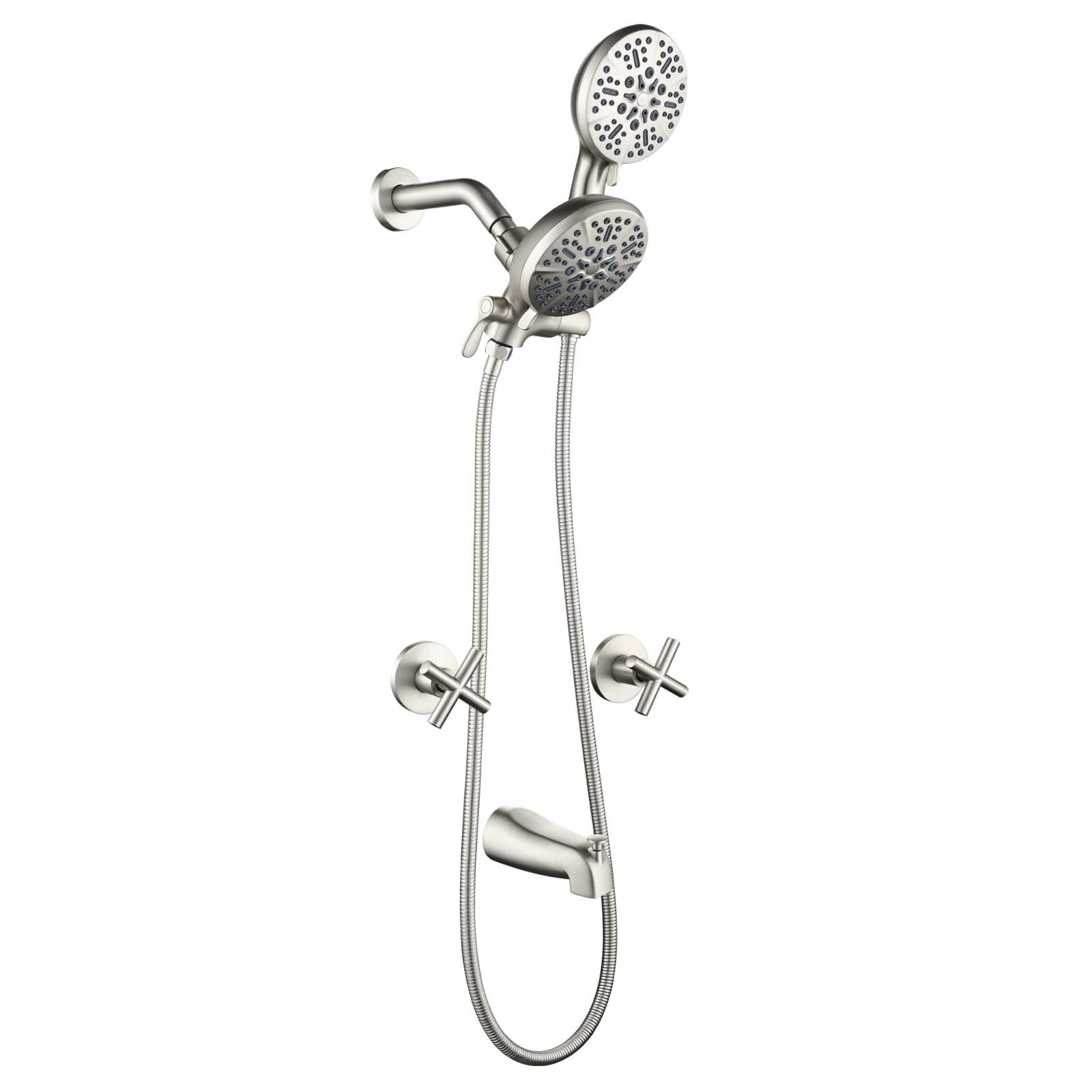 Photo 1 of 2 Handle Shower Faucet Set with Tub Spout Bathtub Shower Faucet Combo Set Shower System Complete Tub and Shower Trim Kit Brushed Nickel Wall Mounted Shower Fixtures