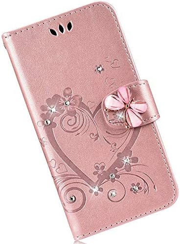 Qjuegad Compatible with iPhone 11 Pro Phone Case, Bling Glitter PU Leather Magnetic Folio Flip Protective Case with Kickstand Card Holder Slot Slim Flip Protective Wallet Cover, Rose Gold