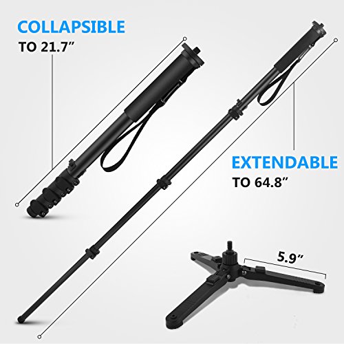 Noeler Monopod ,65 Inch Camera Monopod With Folding Three Feet Support Stand,Travel Portable Tripod Monopod For Camcorder/DSLR Video